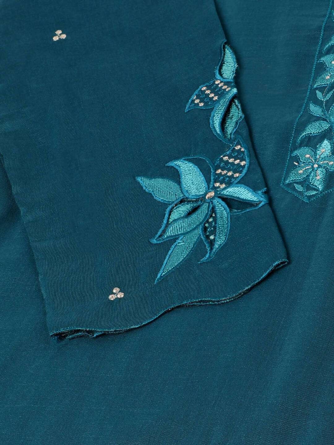 Teal Chinon Silk Embroidered Straight Kurta with Trouser & Dupatta - Salimar | Grocsy