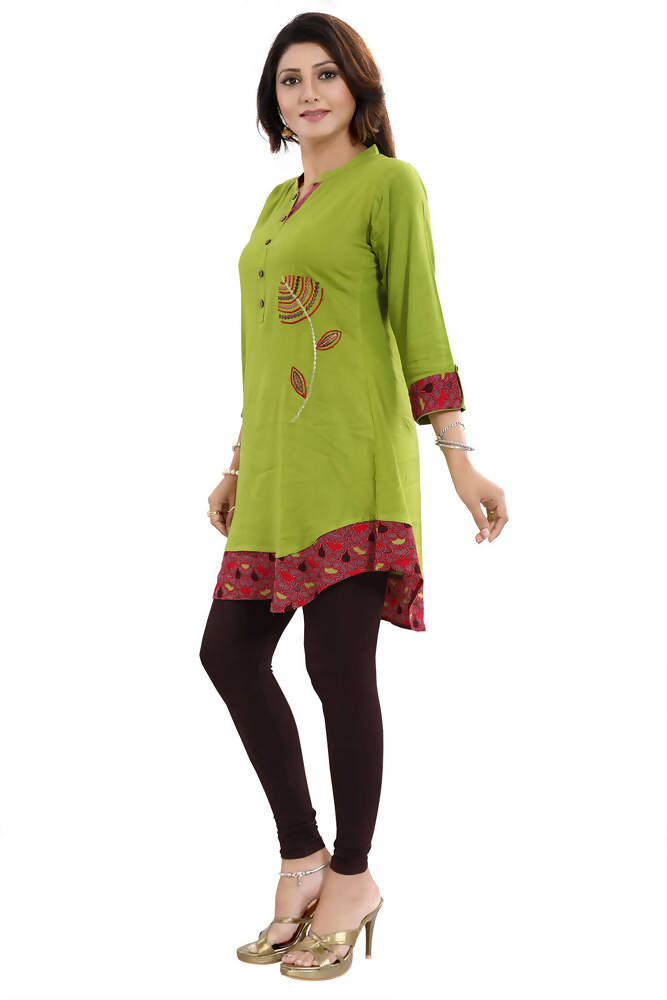 Snehal Creations Gorgeous Designer Green Rayon Embroidery Tunic | Grocsy