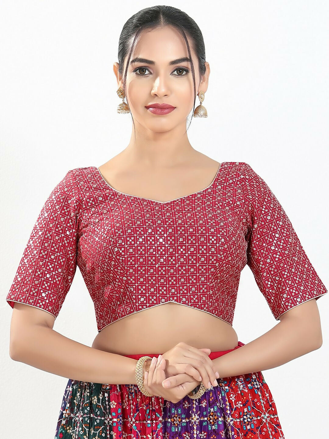 Joban Fashion Pink Silk Padded Blouse With Sweetheart Neck Elbow Sleeves | Grocsy