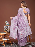 Shree Shyam Fashion Pankhuri Purple Linen Cotton Saree | Grocsy