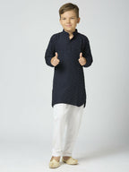 Joban Fashion Kids Island Full Sleeves Texture Cotton Kurta and Pyjama Set - Navy Blue | Grocsy