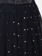 Ahalyaa Navy Blue Net Asymmetric Kids Top With Skirt For Girls | Grocsy