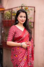 Red Silk Blend Ethnic Motifs Saree with Unstitched Blouse - A2M | Grocsy