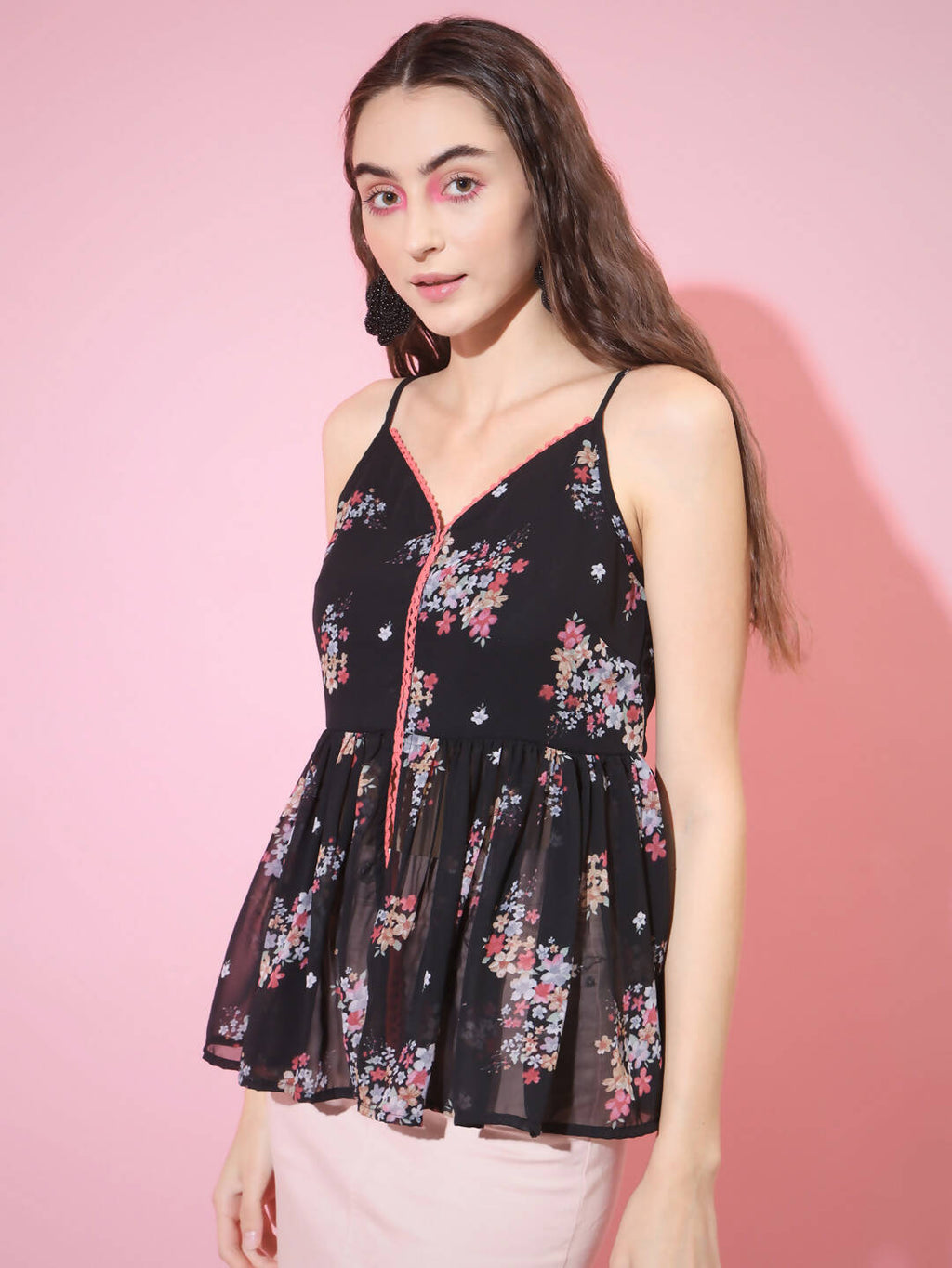 Myshka Women's Black Printed Sweetheart Neck Top | Grocsy