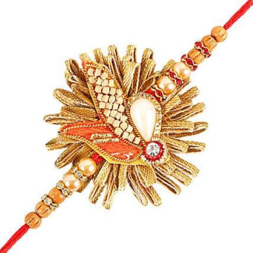 Zardosi Motif Rakhi & Kaju Rolls Box | Grocsy
