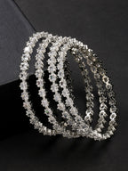 NVR Women's Set of 4 Silver-Plated CZ Stone-Studded Handcrafted Bangles