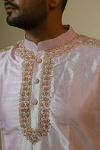 Light Coral Embroidered Collar Designer Kurta by Hilo Design | Grocsy