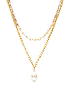 Layered Pearl and Gold Neckpiece with Emeralds (Gold) - Ruby Raang | Grocsy