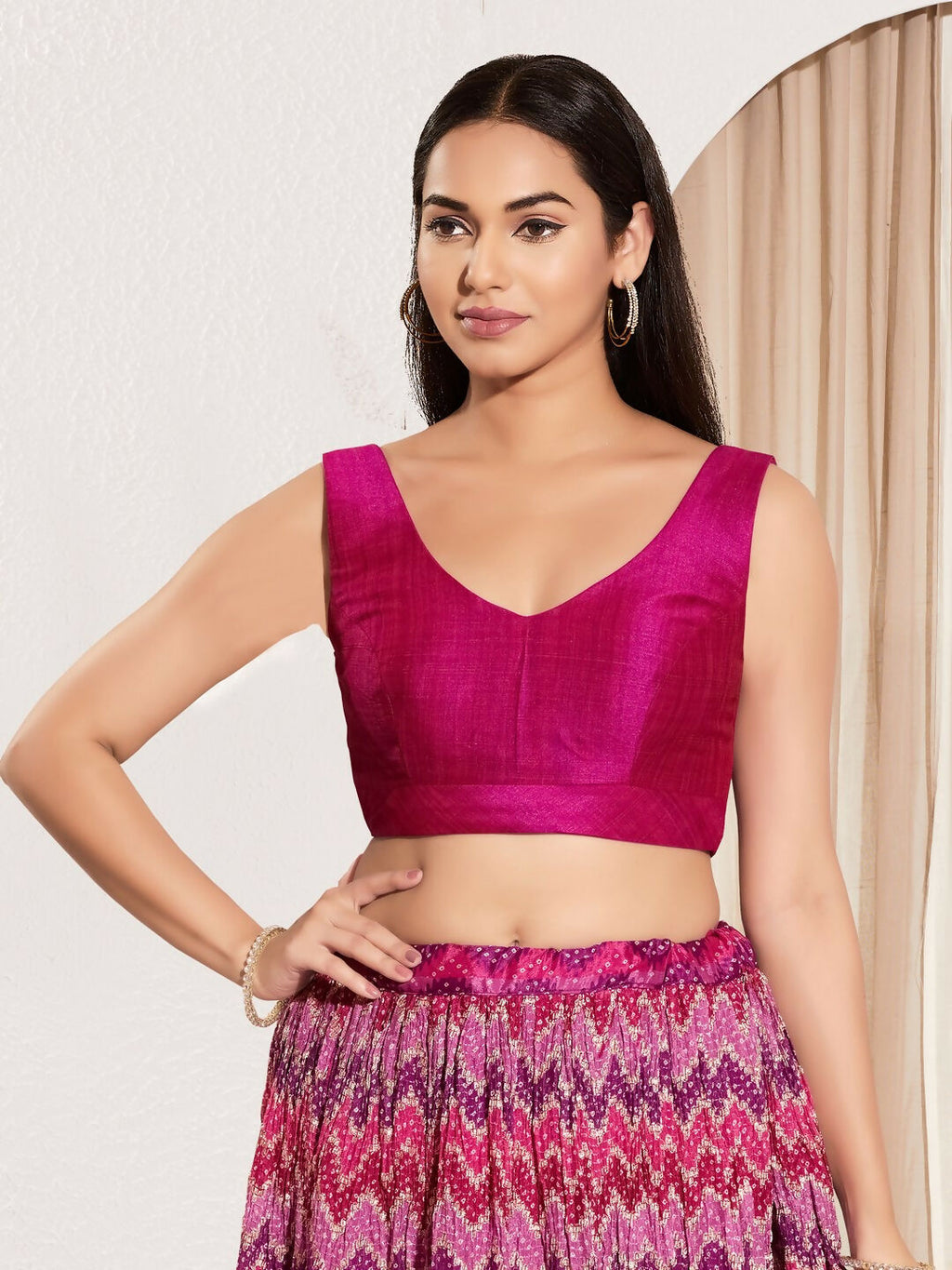 Joban Fashion Purple Mulberry Silk Padded Blouse With Round Neck Sleeveless | Grocsy