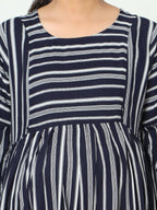Manet Three Fourth Maternity Dress With Concealed Zipper Nursing Access - Navy Blue | Grocsy
