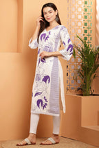 Cheera Women Stylish Hand Block Printed Cotton Blend Flared Kurta - Off White | Grocsy