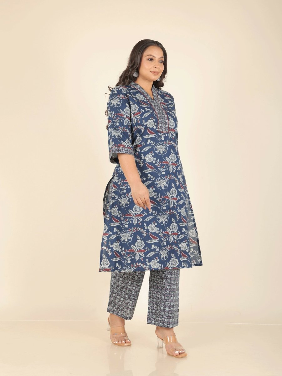 Aramya Blue Soft Cotton Floral Print Straight Kurta Set for Women | Grocsy