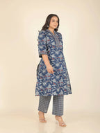 Aramya Blue Soft Cotton Floral Print Straight Kurta Set for Women | Grocsy