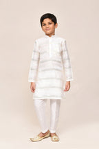 Joban Fashion Jacquard Silk Off White Kurta With Straight Fit Pant | Grocsy