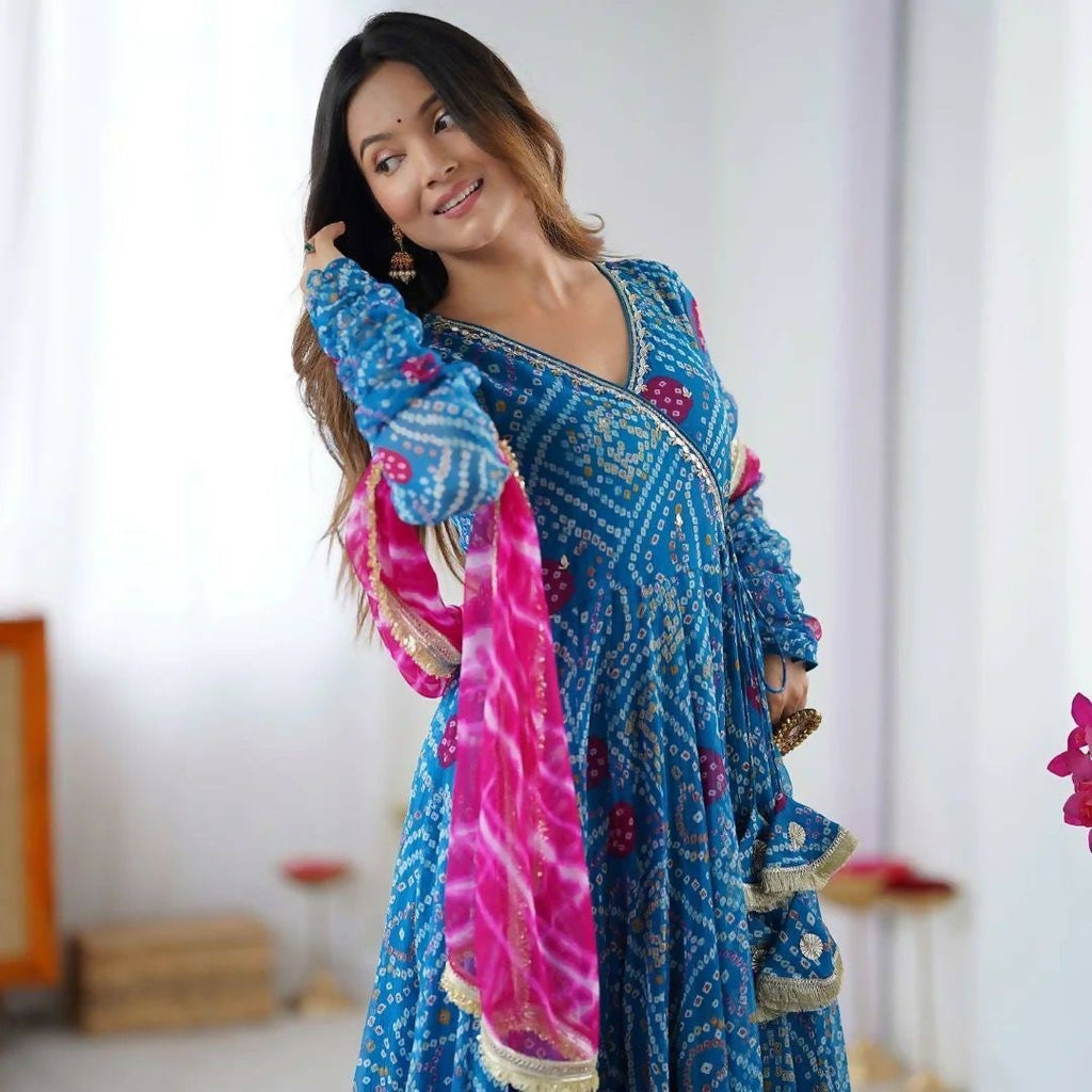 Teeya Creation Blue Faux Georgette Gown | Grocsy