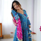 Teeya Creation Blue Faux Georgette Gown | Grocsy
