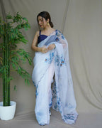 Vamsee Mudra White Organza Saree | Grocsy