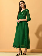 Myshka Women's Green Fit and Flare Party Dress | Grocsy