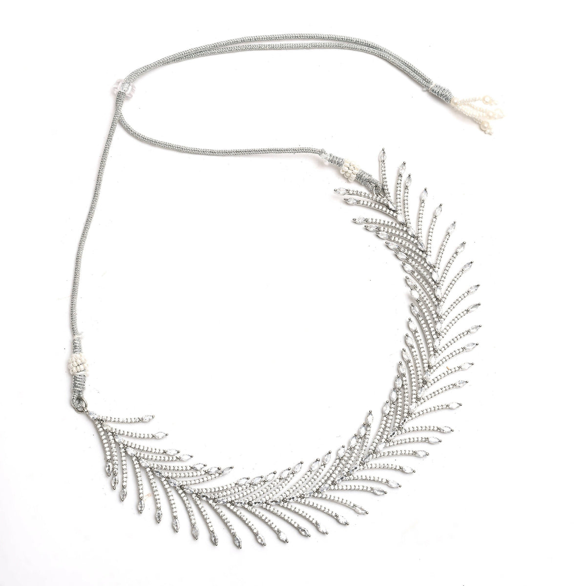 Mominos Fashion Johar Kamal Silver-Plated American Diamond White Choker Set | Grocsy