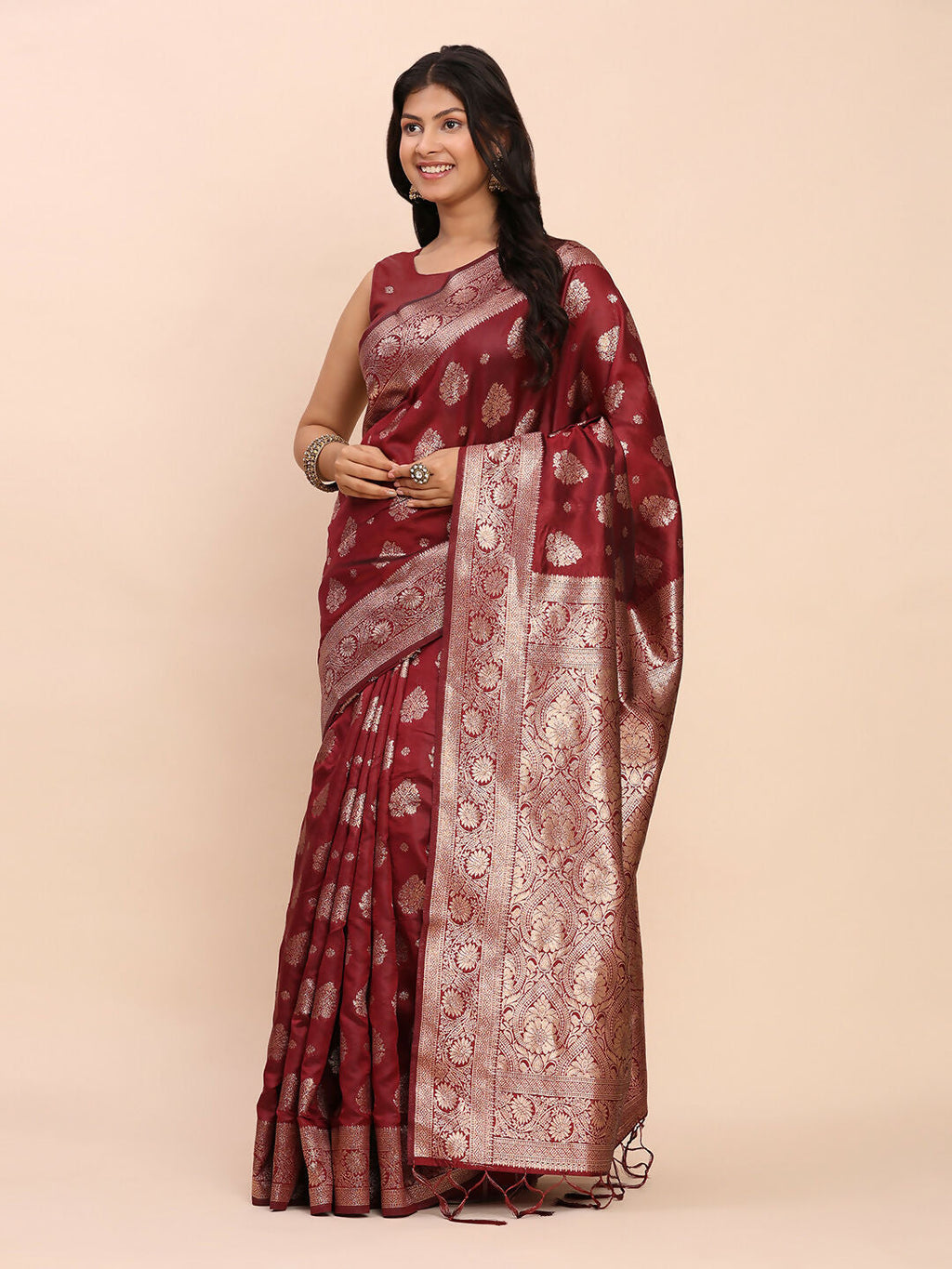 Shree Shyam Fashion Banarasi Silk Maroon Saree | Grocsy