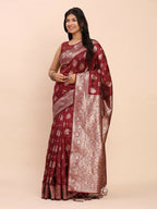 Shree Shyam Fashion Banarasi Silk Maroon Saree | Grocsy