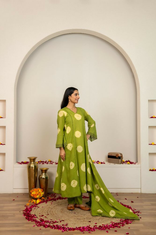 Joban Fashion Green Tie & Dye Cotton Suit Set | Grocsy