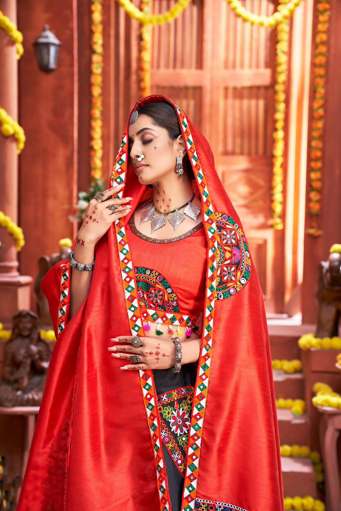 AI Fashion Black Art Silk Designer Navratri Lehenga Choli Collection | Grocsy