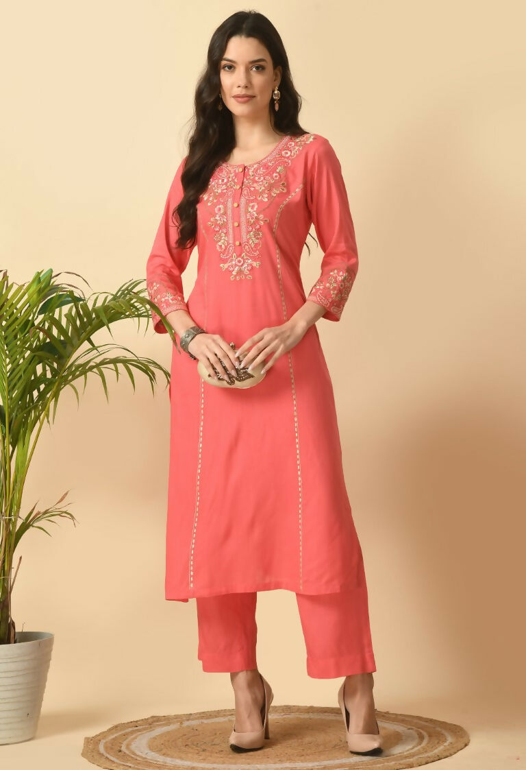 Joban Fashion Coral Cotton Rayon Kurta Set | Grocsy