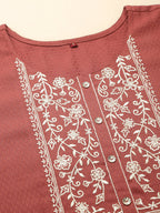 Brown Poly Rayon Floral Embroidered Top - Zeny | Grocsy