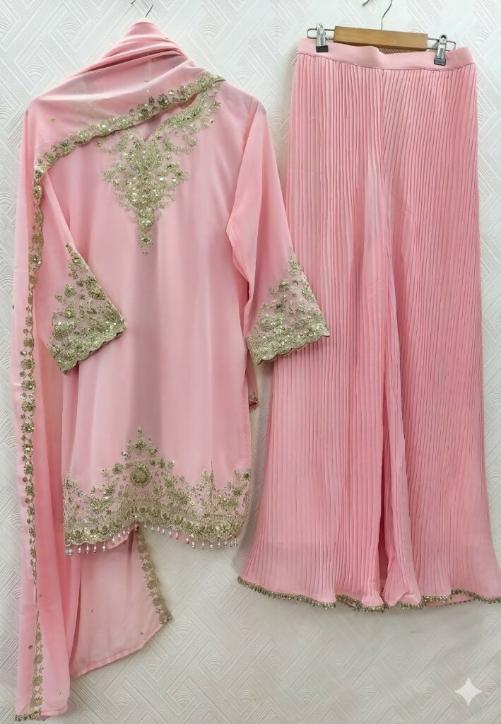 Teeya Creation Womens New Georgette Silk With Heavy Embroiedery With Sequence Work Pink Kurta Set | Grocsy