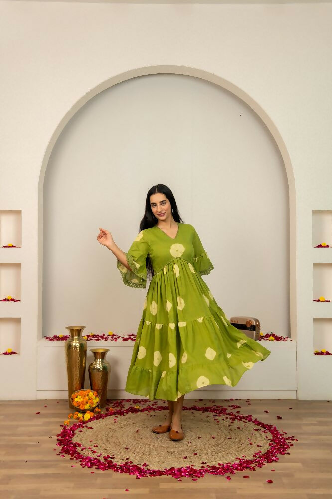 Joban Fashion Green Tie & Dye Cotton Dress | Grocsy
