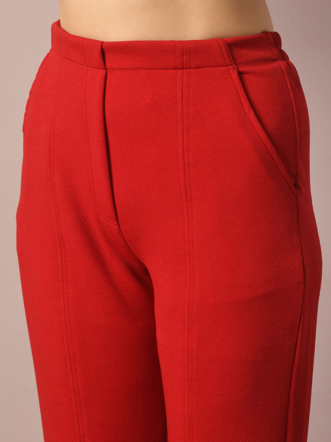 Myshka Women's Red Solid Boat Neck Party Top With Trousers Co-ord set | Grocsy