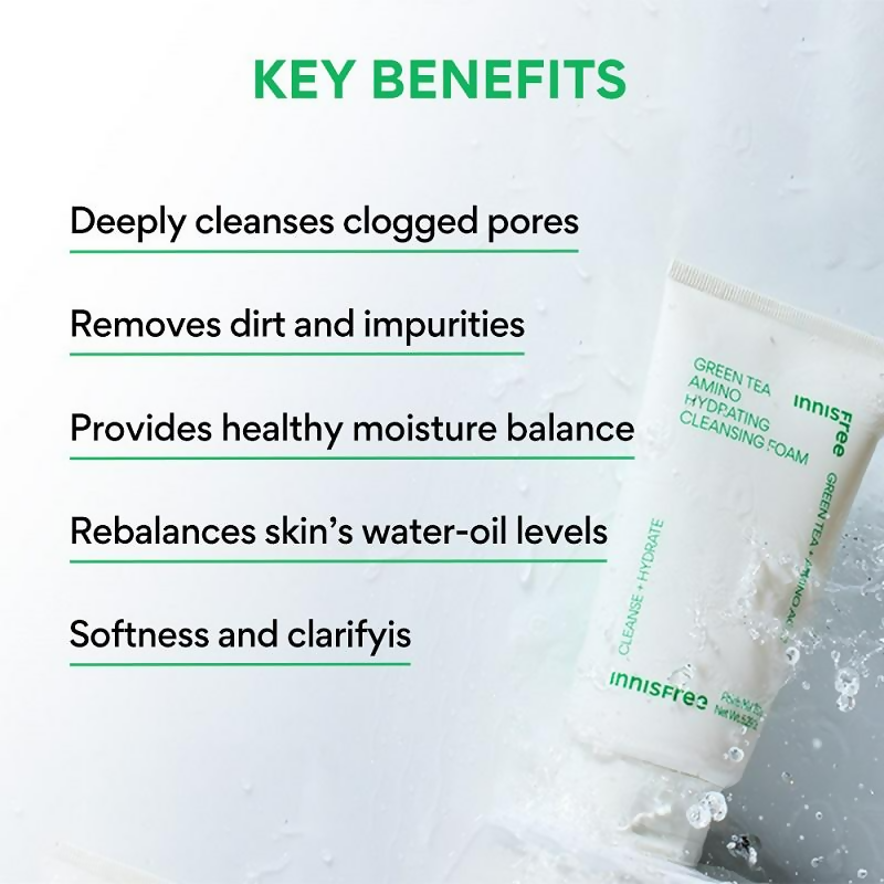 Innisfree Green Tea Amino Acid Foam Cleanser - Hydrating Soft & Rich Cleanser | Grocsy
