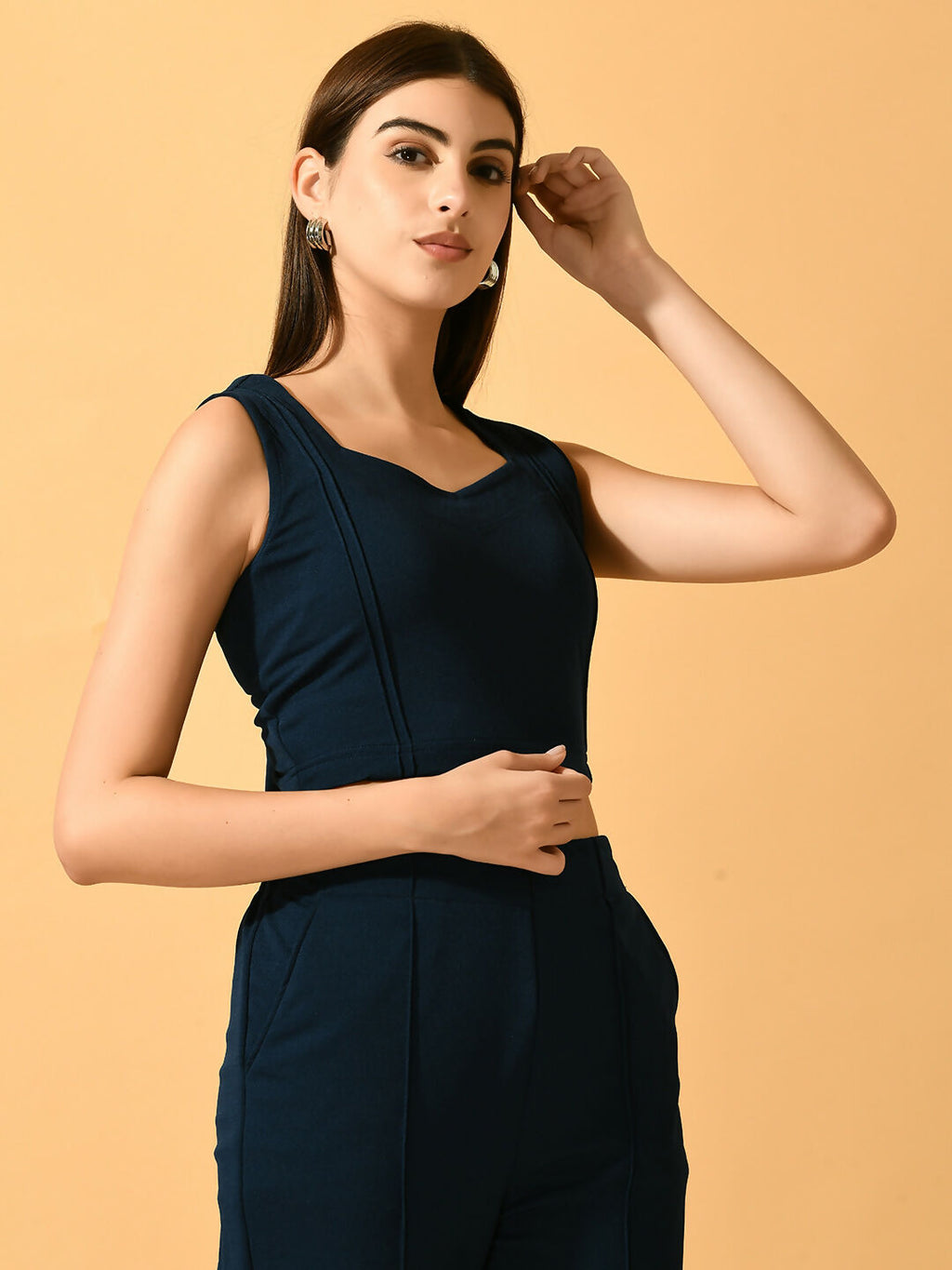 Myshka Women's Navy Blue Solid Party Top | Grocsy