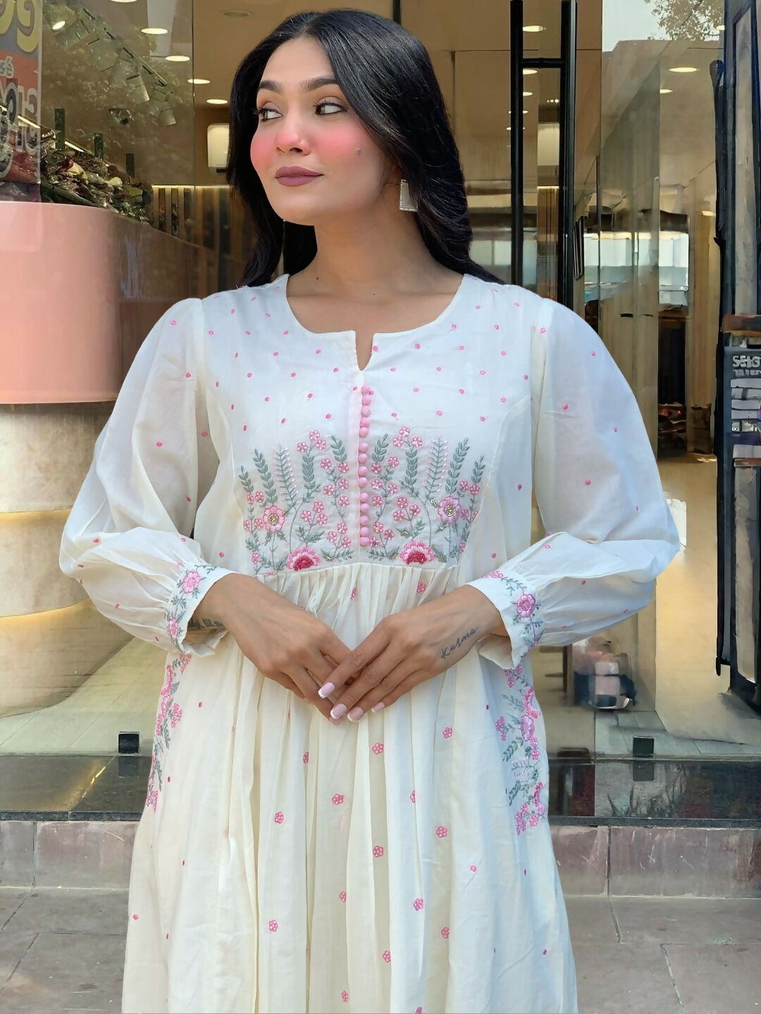 The52 White Women's Beautiful Cotton Fabric Thread Work Straight Kurta Pant and Dupatta Set | Grocsy