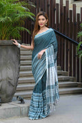 Beatitude Blue Cotton Tanchori Handloom Saree | Grocsy