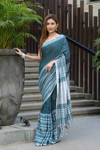 Beatitude Blue Cotton Tanchori Handloom Saree | Grocsy