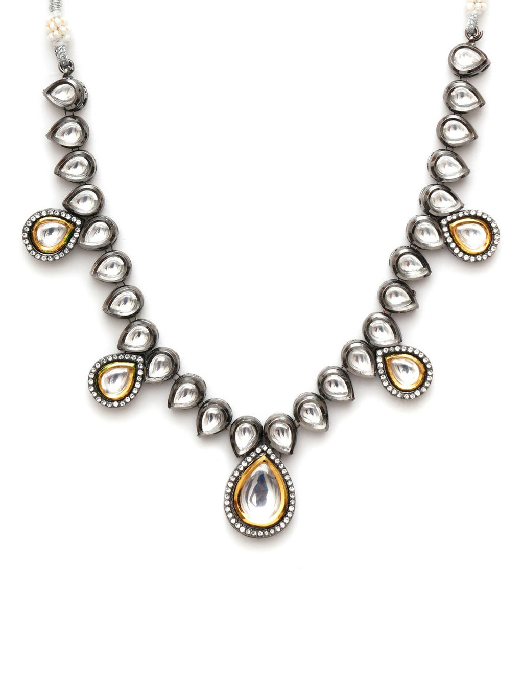 Dual Tone Kundan Neckpiece (silver) - Ruby Raang | Grocsy