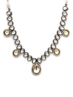 Dual Tone Kundan Neckpiece (silver) - Ruby Raang | Grocsy