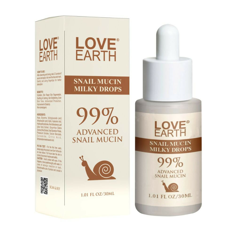Love Earth Snail Mucin Milky Drops Face Serum | Grocsy