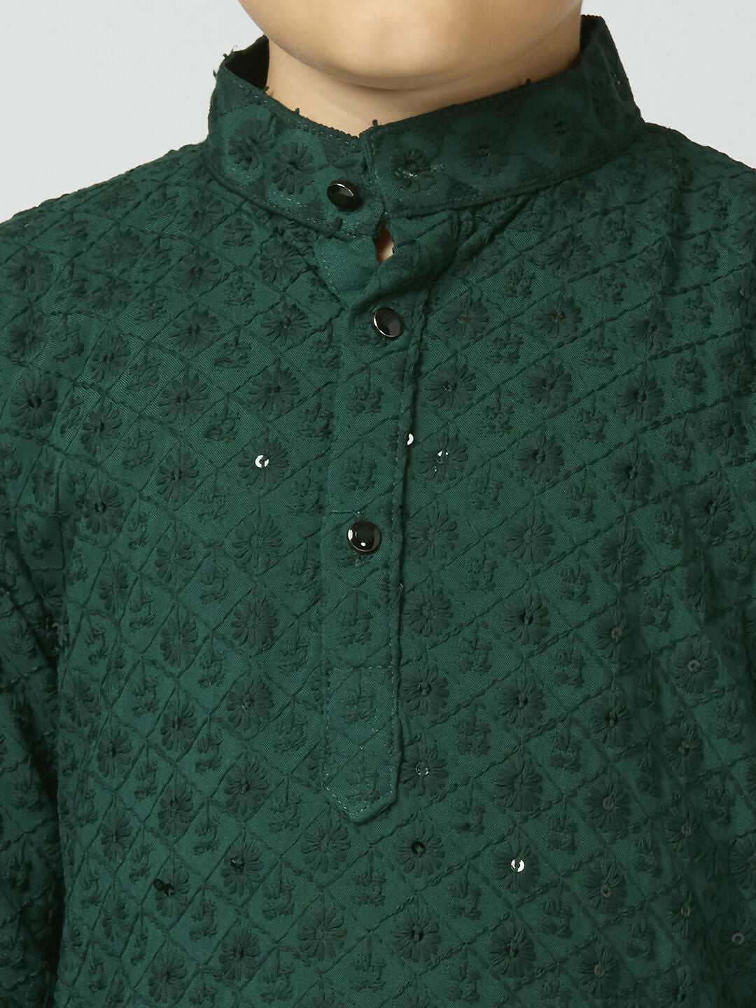 Joban Fashion Kids Island Full Sleeves Cotton Kurta and Pyjama Set with Sequin work - Green | Grocsy