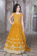 Kids Wedding Designer Yellow Georgette Lehenga Choli - Aaradhna | Grocsy
