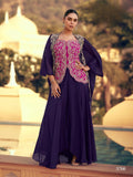 Anaita violet Chinon Readymade Shrug Suit with Heavy Embroidery Work | Grocsy