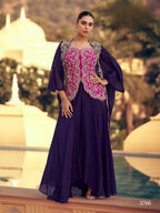 Anaita violet Chinon Readymade Shrug Suit with Heavy Embroidery Work | Grocsy