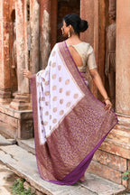 Joban Fashion Light Purple Crepe Chiffon Pure Handloom Banarasi Silk Saree | Grocsy