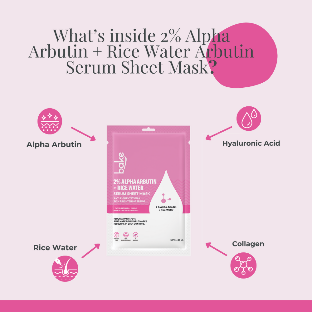 Bake 2% Alpha Arbutin + Rice Water Serum Sheet Mask | Grocsy