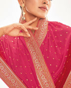 Pink Georgette Foil Printed Saree With Unstitched Blouse Piece - Nitya | Grocsy
