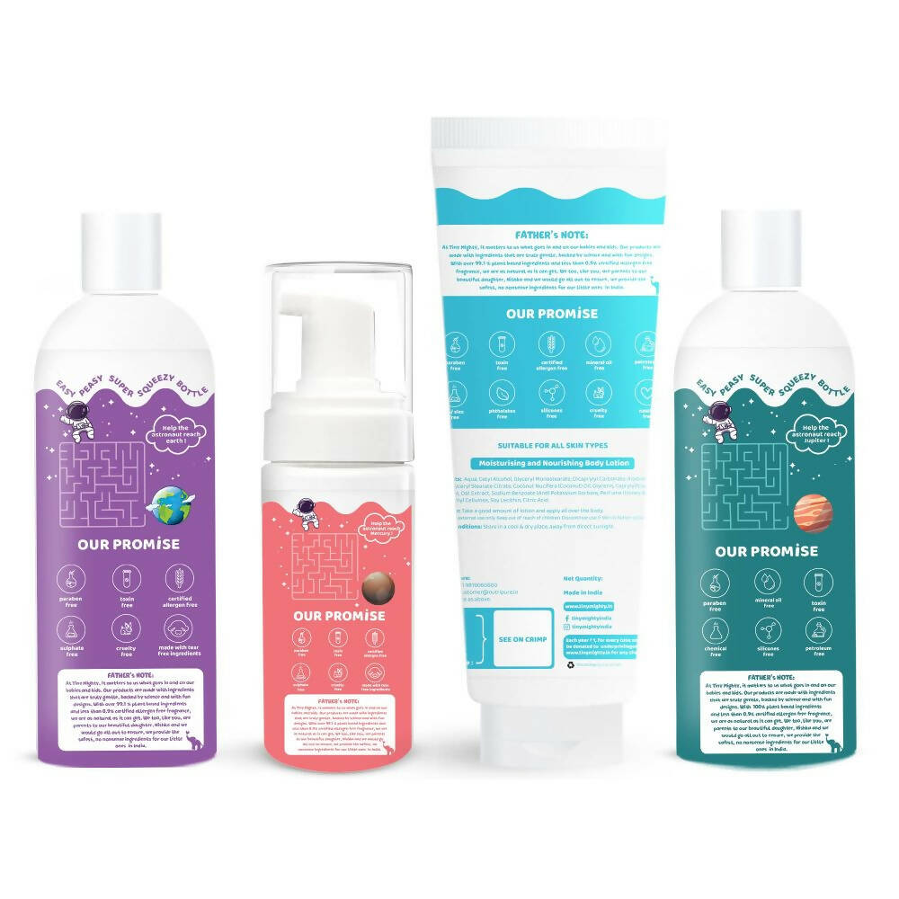 Tiny Mighty Kids Shampoo, Body Lotion, Foam Wash & Hair Oil Combo | Grocsy