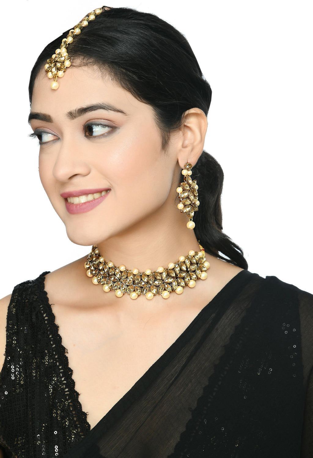 Mominos Fashion Johar Kamal Gold-Polished Brass Finish Kundan/Pearls Choker For Women (Golden) | Grocsy