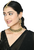 Mominos Fashion Johar Kamal Gold-Polished Brass Finish Kundan/Pearls Choker For Women (Golden) | Grocsy